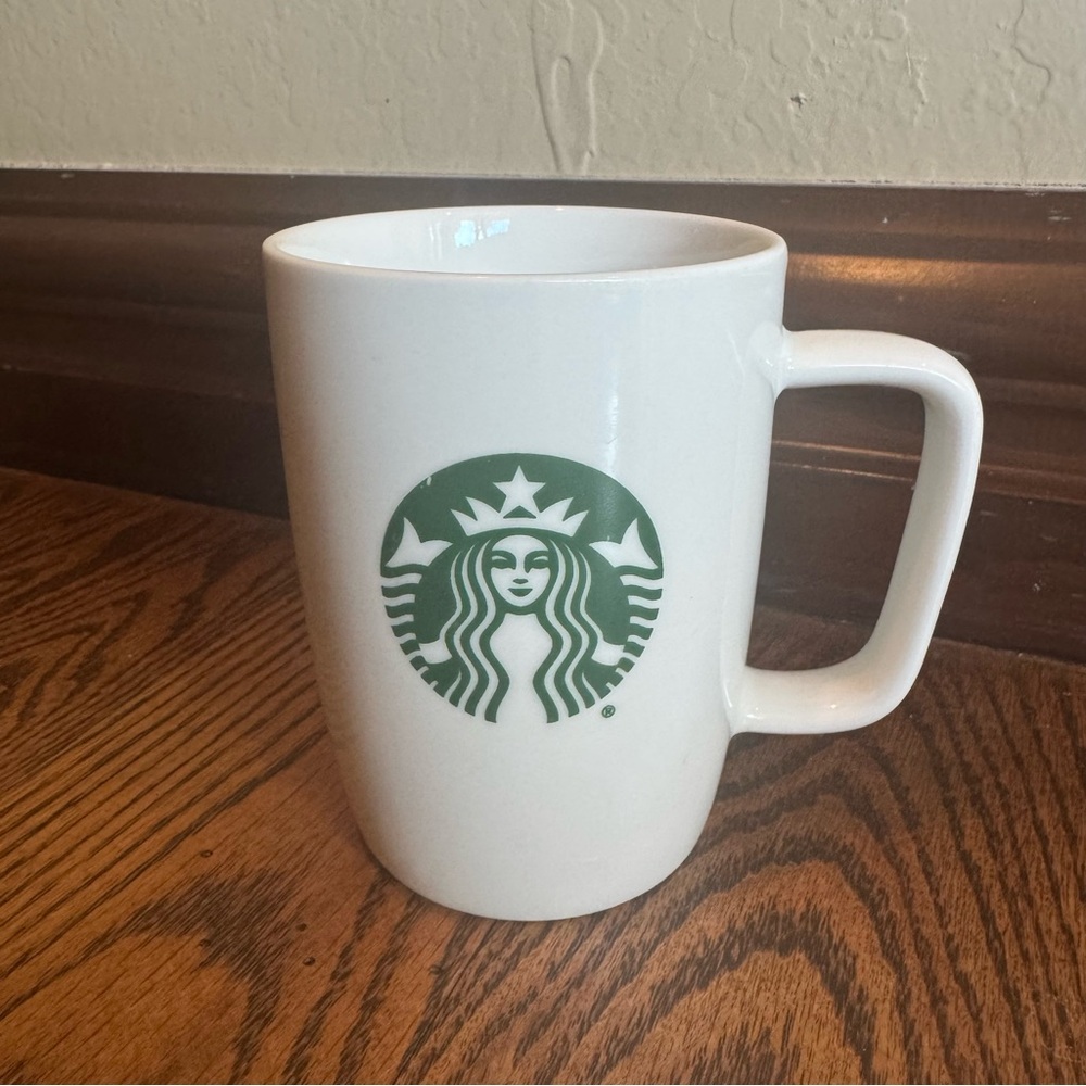 Starbucks White Green Ceramic Square Handle Mug Siren Logo 10.8 oz
